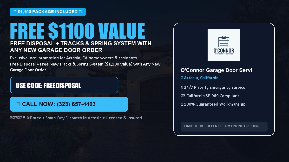 Free Disposal + Free New Tracks & Spring System with Any New Garage Door Order ($1100 Value) in Artesia, CA